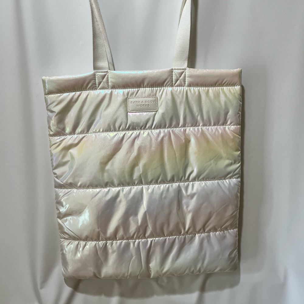 Bath & Body Works Iridescent white puffer bag tote
